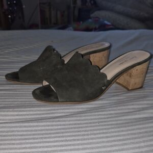 Kate Spade Olive Green Suede Mules with Cork Heel